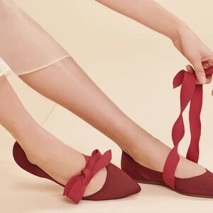 Rothys Rare The Mary Jane Women’s Cinnamon Red The Bow Point Tie Flats